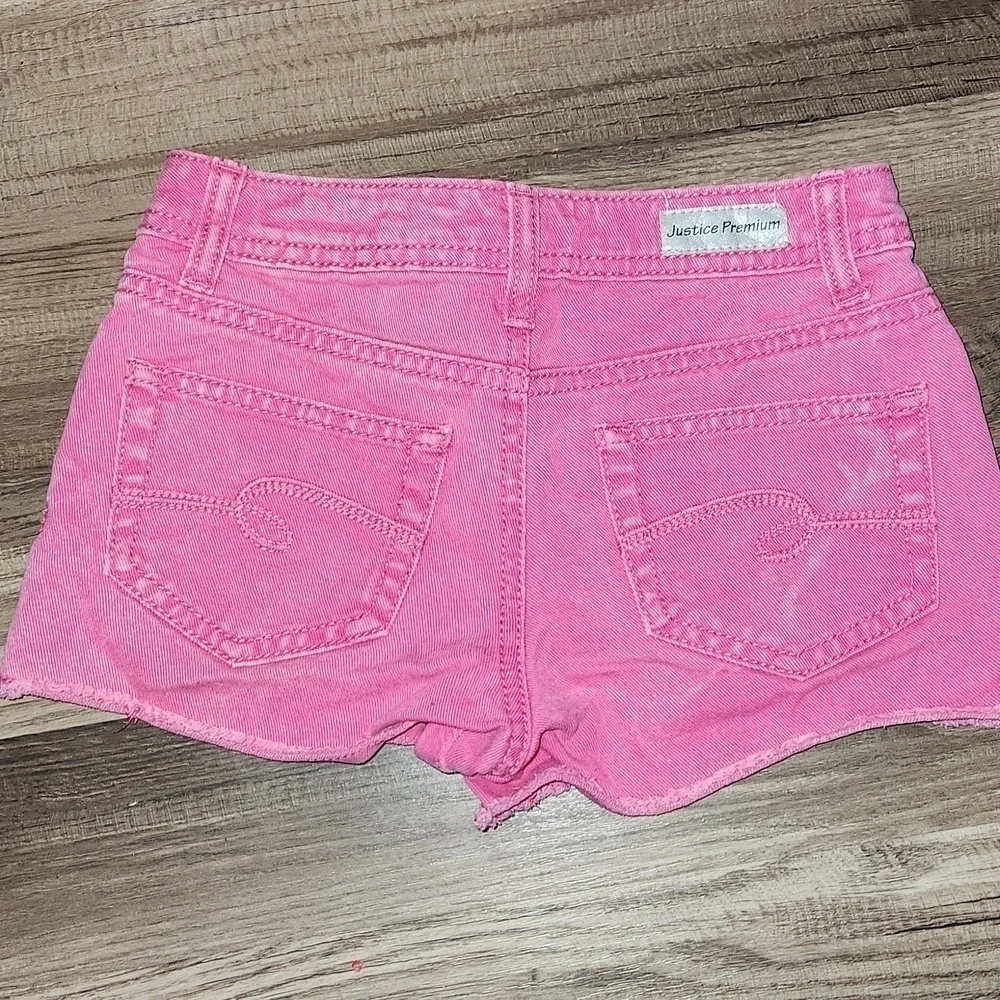 JUSTICE Premium Hot Pink Distressed Denim Shorts Size 8 Regular Vintage